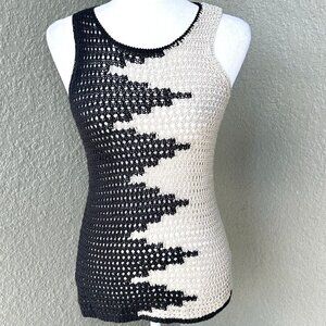 Lucky Brand Woman's Black & Tan Crochet Knit Tank Top